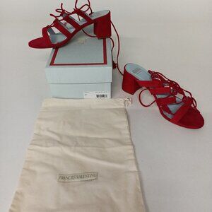 Frances Valentine Red Suede Chunky Heel Size 7 1/2